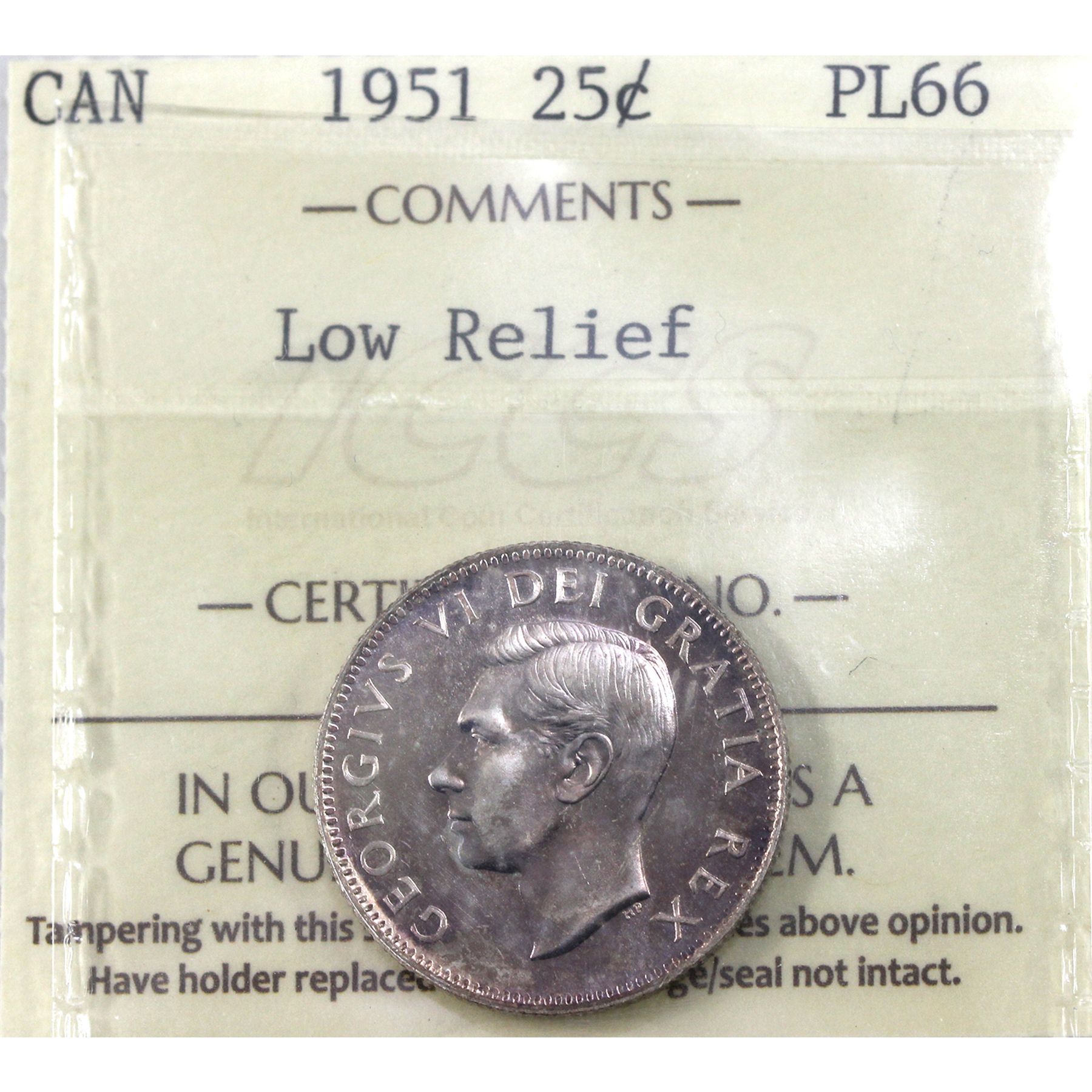 25cent 1951 Low Relief ICCS PL66