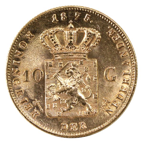 Netherlands Gold 1875 10 Gulden Brilliant Uncirculated (0.1947oz. Pure)