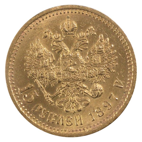 Russia Gold 1897r 15 Roubles UNC+ (MS62)
