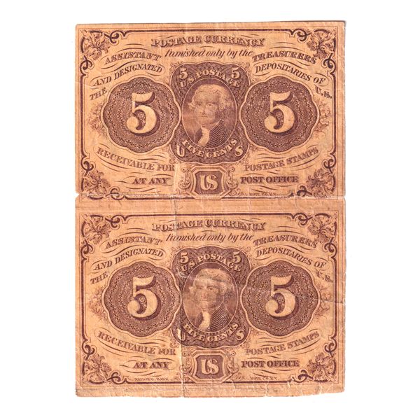 USA 1862 FR-1230 Pick-37 5-cent Pair of Uncut Fractional Notes