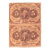 Image 1 : USA 1862 FR-1230 Pick-37 5-cent Pair of Uncut Fractional Notes
