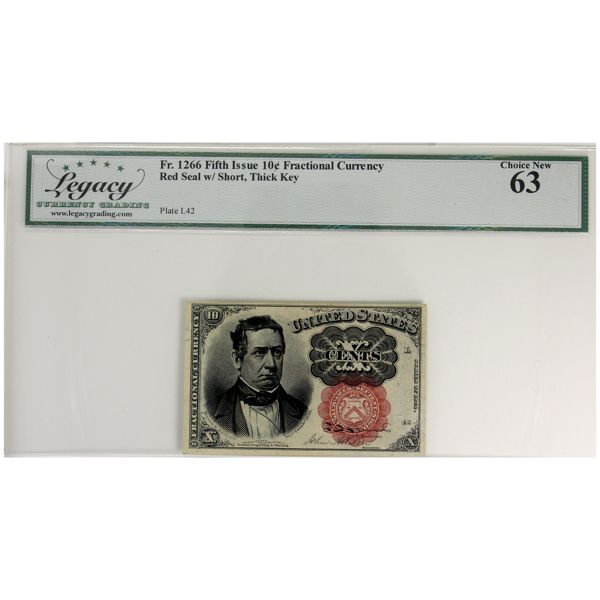 USA FR#1266 Fifth Issue 10c Fractional Currency Legacy CUNC63 Plt L42 (Red Seal w/ Short, Thick Key)