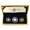 Image 1 : 1989 Commemorative Maple Leaf Issue Proof 3-coin 1oz Fine Silver, 1oz Gold & 1oz Platinum Set