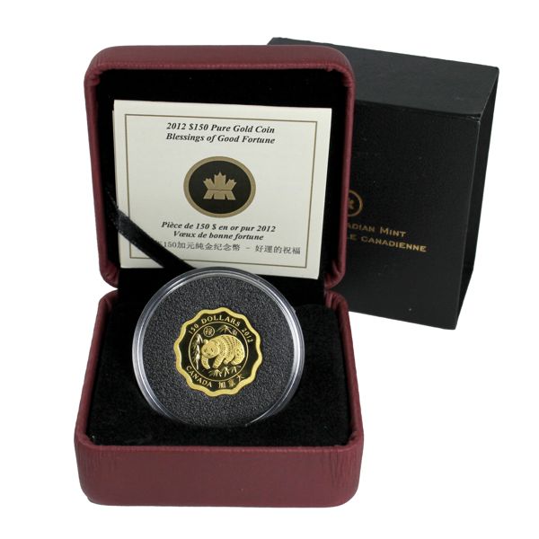 2012 Gold $150 Blessings of Good Fortune Fine Gold Coin. 5 9's Fine! (Tax Exempt) 