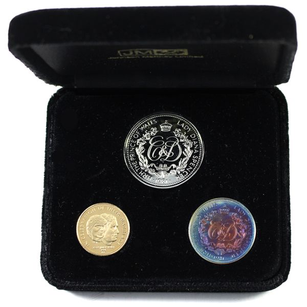 1981 Johnson Matthey Gold/Silver/Nickel LE Prince Charles to Lady Diana Spencer 3-Piece Set
