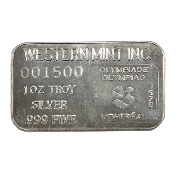 Vintage! 1975 Western Mint 'Montreal Olympic Games' 1oz .999 Fine Silver Bar (Tax Exempt)