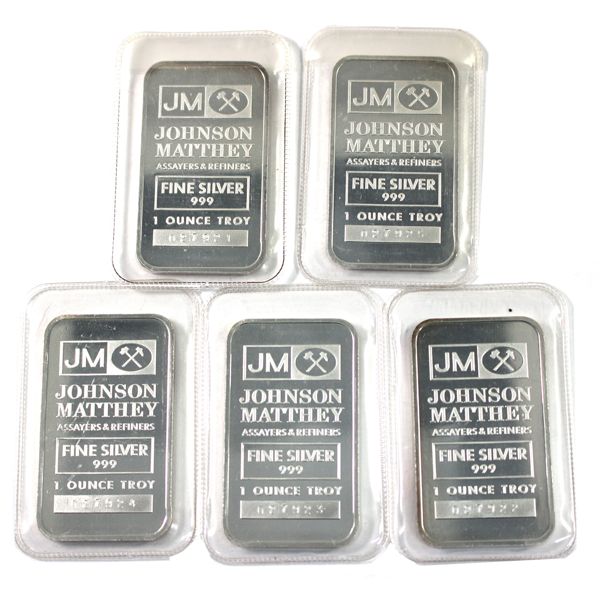 5x Consecutive Johnson Matthey 1oz 'TD' Logo Reverse Promotional Bars (Tax Exempt)