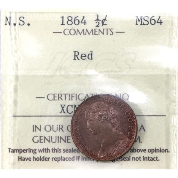 Nova Scotia 1/2-cent 1864 MS64 Red