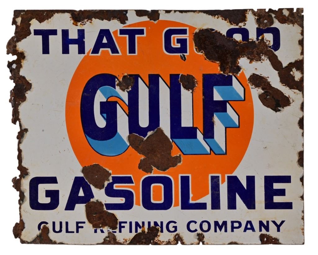 Gulf Oil 1930's Double Sided Porcelain Sign