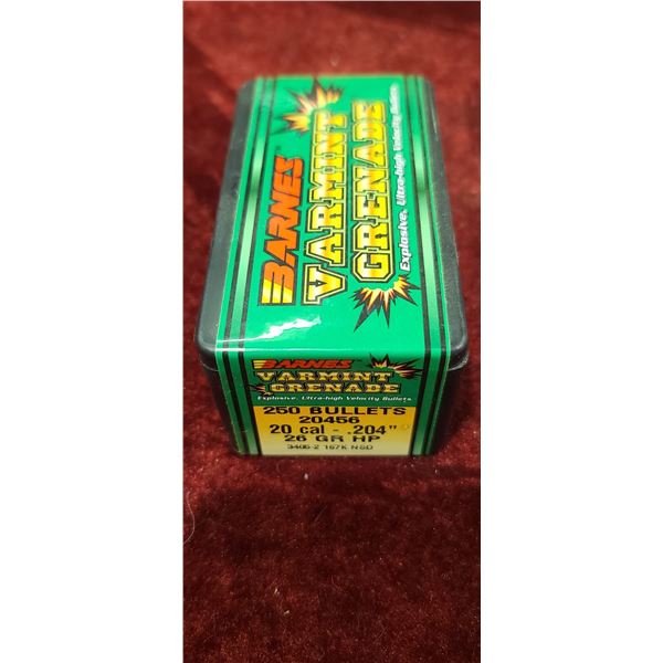 BARNES 20CAL .204 DIA 26GR GR HP QTY 250