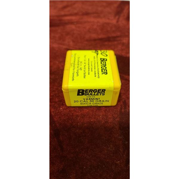 BERGER VARMINT 20 CAL 30GR MATCH GRADE QTY 100