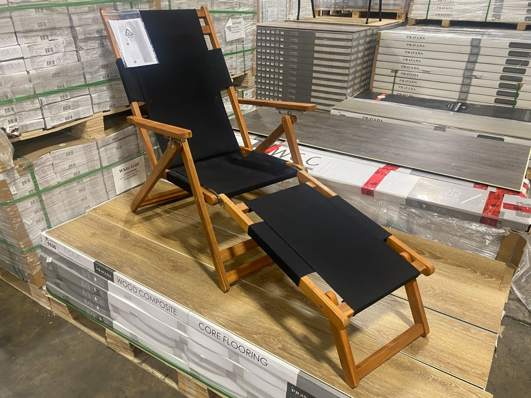 Box Rested On Chairs PAIR OF PATIOFLARE WOOD FRAMED BLACK FABRIC BEACH CHAIRS WITH LEG RESTS ...