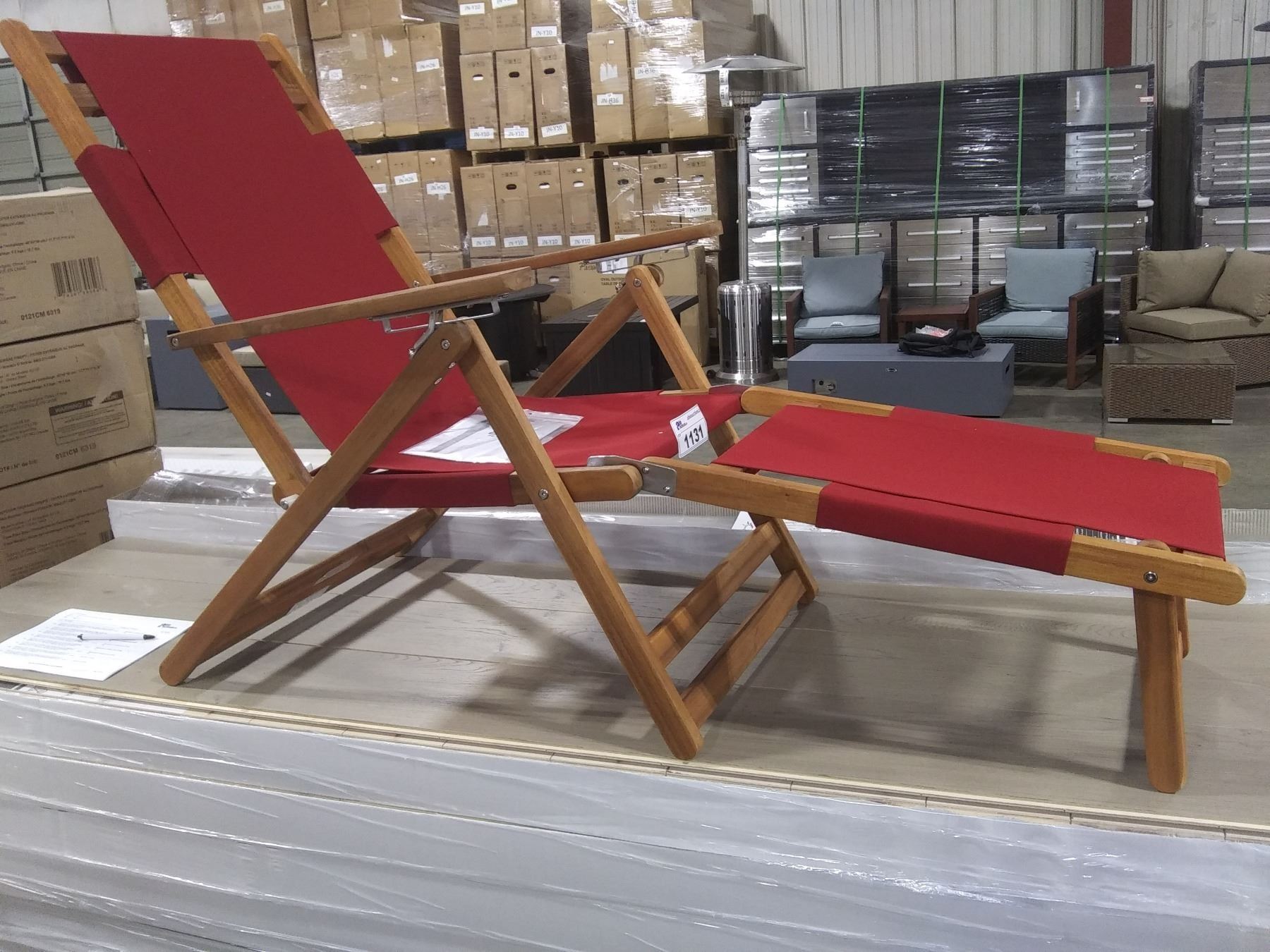 Box Rested On Chairs PAIR OF PATIOFLARE WOOD FRAMED RED FABRIC BEACH CHAIRS WITH LEG RESTS ...