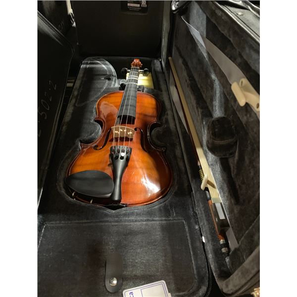 MC MAHON VIOLIN DARK WOOD 1/2 SIZE VIOLIN WITH BOW IN HARD TRANSPORT CASE ( MADE IN CANADA,