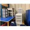 Image 3 : LARGE CHILDREN'S WORK TABLES, MOBILE WOODEN STORAGE SHELF, BLUE PLASTIC CHILDREN'S STACKING CHAIRS,