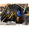 Image 1 : BLACK BASKET OF ASSORTED TOOLS: HEAVY DUTY SCREWDRIVERS, WRENCHES ETC