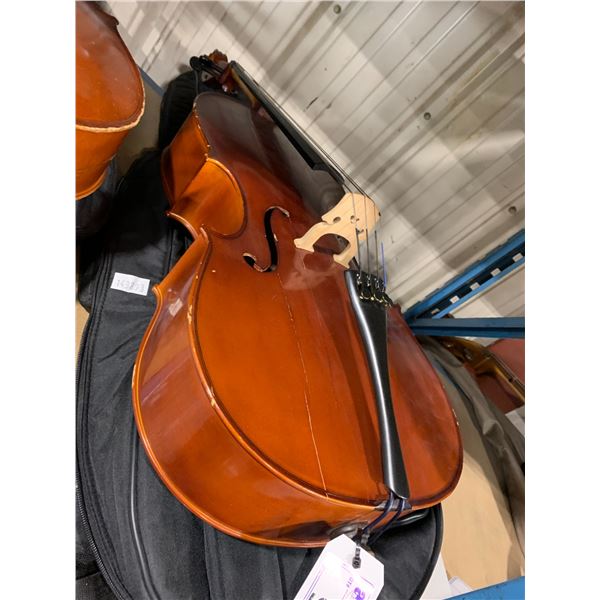 VINTAGE VIOLINS VC45 DARK WOOD 1/4 SIZE CELLO IN SOFT TRANSPORT CARRY CASE ( MADE IN CANADA )