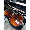 Image 2 : VINTAGE VIOLINS VC45 DARK WOOD 1/2 SIZE CELLO WITH BOW IN HARD TRANSPORT ROLLING CASE