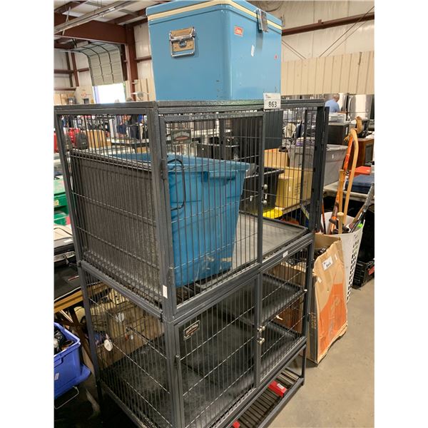 LARGE GREY METAL FERRET NATION FERRET CAGE, COLEMAN COOLER & BIN WITH HELMETS / HARD HATS