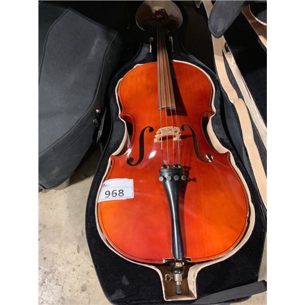 NO NAME DARK WOOD 4 STRINGS CELLO WITH BOW IN HARD TRANSPORT ROLLING CASE ( MADE IN CZECHOSLOVAKIA )