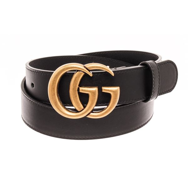 Gucci Black Calfskin Marmont GG Belt