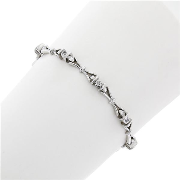 New 14K White Gold 7" .33 ctw Bezel Set Diamond & Figure "X" Link Tennis Bracele