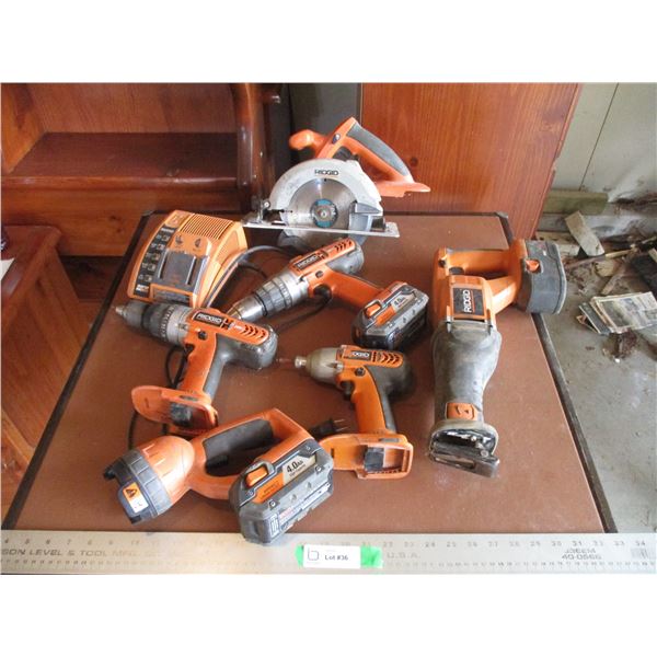 7 Piece Ridgid Power Tools with Charger and Batteries (Drills, Lights, Skill Saw, Sawzall)