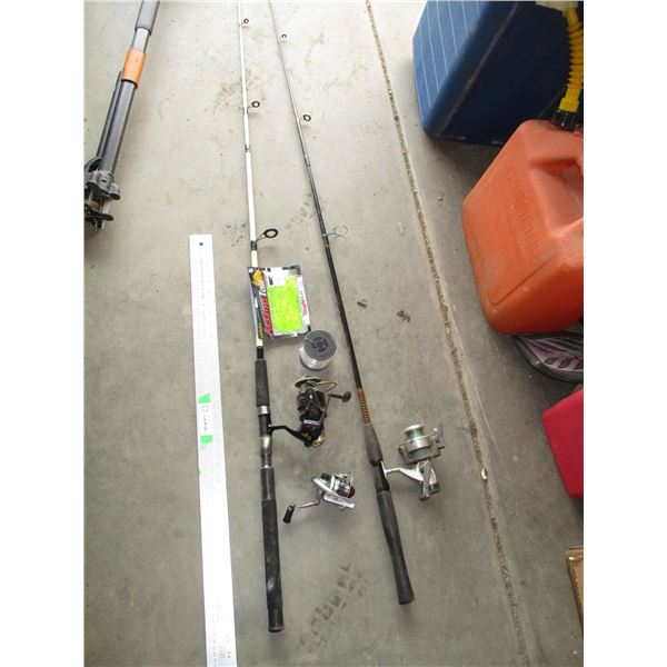 (2) Fishing Rods (Slightly Damaged), Tails, Fishing Reel, Fishing Line