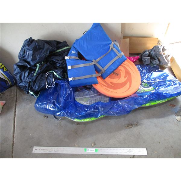 Snow Storm Toboggan, (2) Inflatable Floatie, Tarp, Life Jacket, Flying Disk