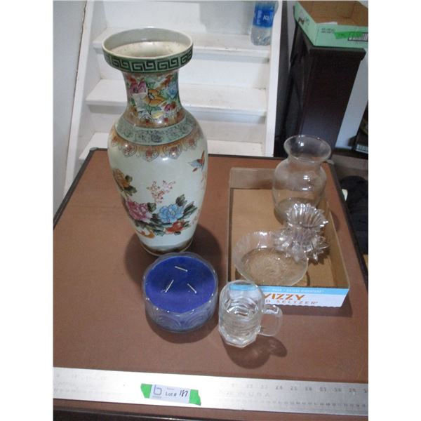 Clear Glass Items with Ceramic Vase (18" Tall)