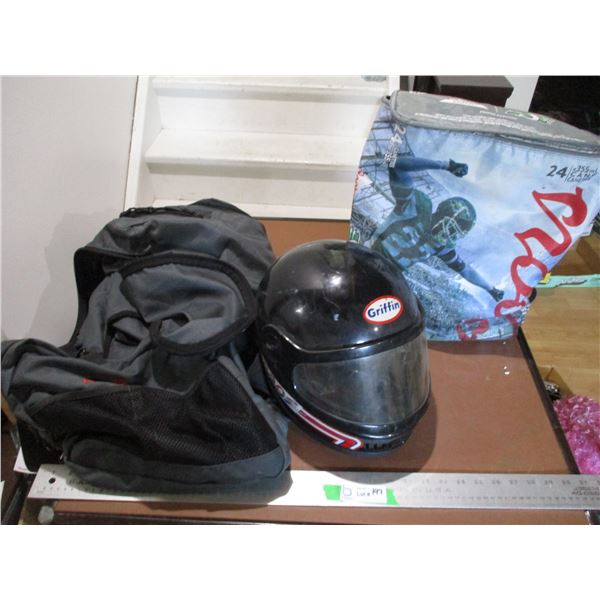 Griffin Snowmobile Helmet, Roughriders Coors Light Bag, Duffle Bag