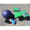 Image 1 : **(3) Stackable Stools with Frisbees and Bouncy Ball
