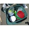 Image 2 : **(4) Totes with Plastic Cups, Bowls, Misc. Kitchen-Related Items