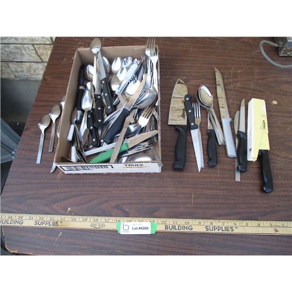 Lot of Kitchen Utensils, Knives, Forks