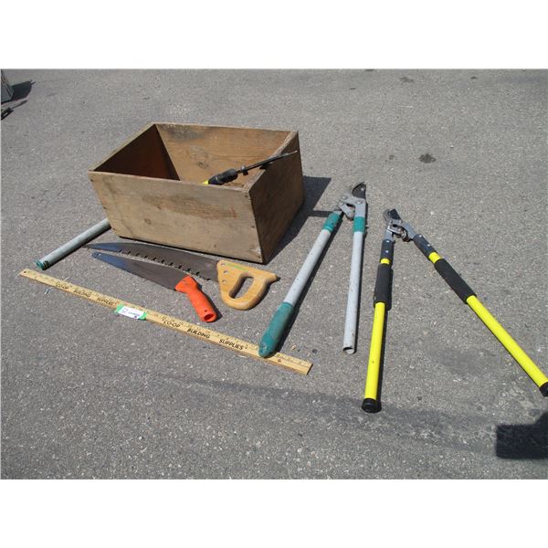 *Wooden Crate, Saw, Pruners, Misc.