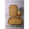 Image 1 : (3) Wicker Trays and Large Vintage Thermos