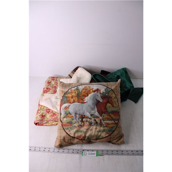 Horse Pillow and Assorted Linens