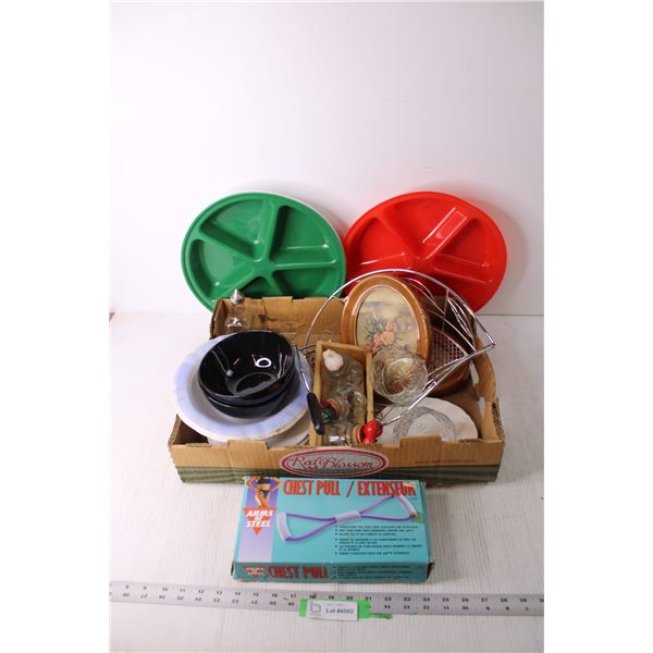 Assorted Items - Exercise Equipment, Dishes, Misc.