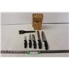 Image 1 : Set of (5) Knives, Scissors, Wooden Base