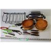 Image 1 : Vintage Toaster - (6) Wooden Bowls - Assorted Knives - Misc. Rack?