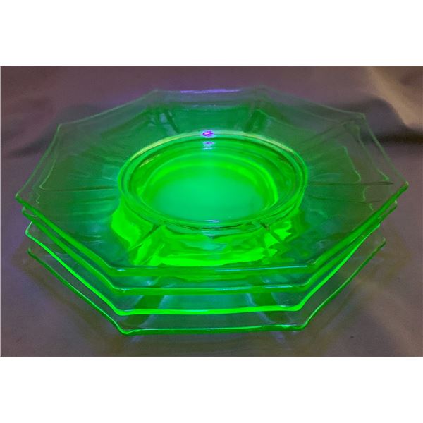 (3x Bid Price) (3) Green Depression Glass Plates