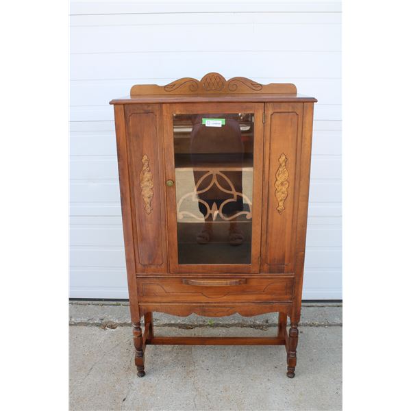 **Antique China Cabinet with Glass Door - 15" x 34" x 56"