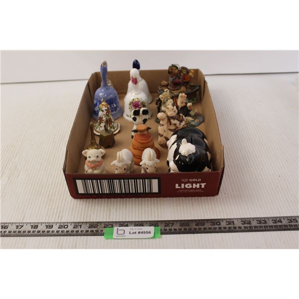 (2) Precious Moments Goats Figurines, Misc. Figurines with Collection of Bells