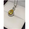 Image 2 : Yellow Topaz 1.2 Carat Tear Drop Solitaire Silver Pendant & Chain Set