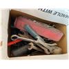 Image 1 : Box of tools,assorted wrenches,hammers tie down strap