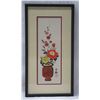 Image 1 : Floral Artwork w/ Asian Markings, Framed 10"x18"