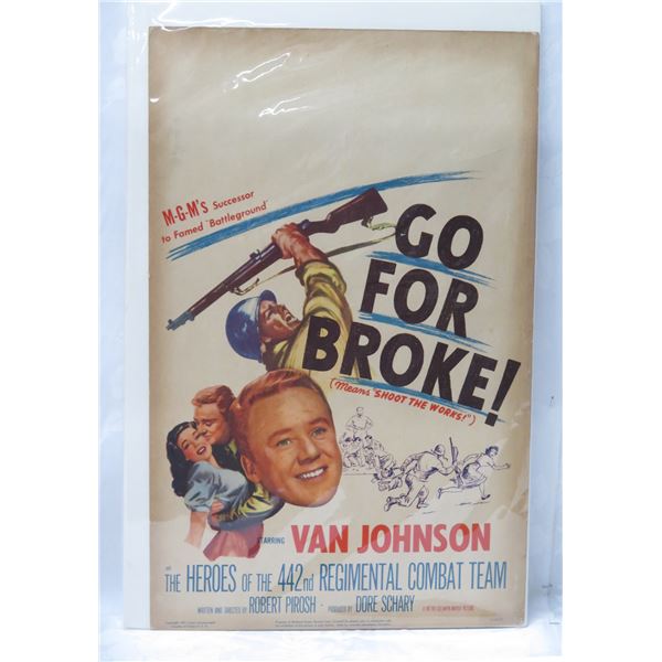 Go For Broke Movie Poster Insert 1941, 15"x23"