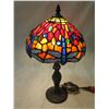 Image 2 : Metal Table Lamp w/ Stained Glass Shade 16"H (in working condition)