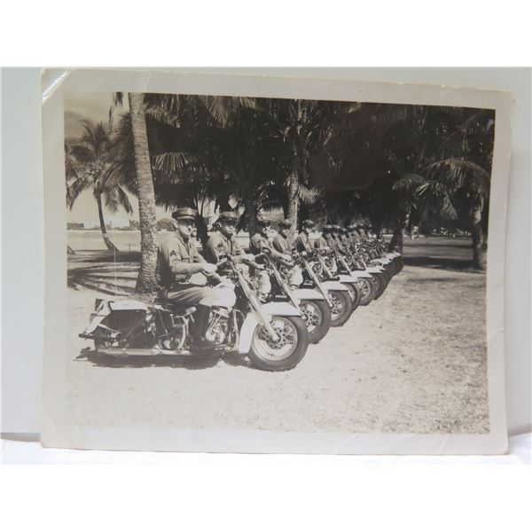 Original Photograph Circa 1950's Honolulu P.D. Motorcycle Patrol Photo-Op Kapiolani Park 5"x4"