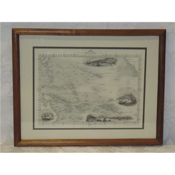 Polynesia or Islands in the Pacific Ocean Map, Framed 20 x15 